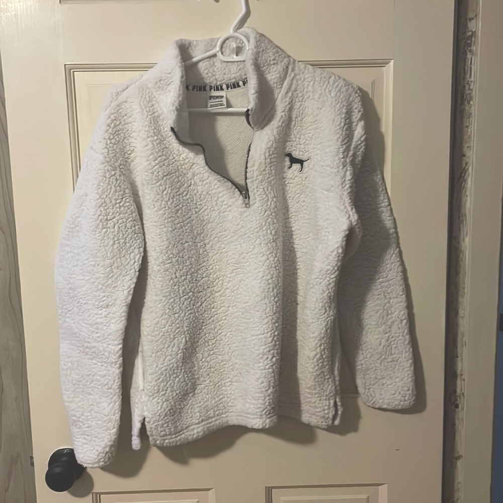PINK S White Sherpa Quarter Zip - gently worn